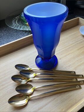 Petro‑Canada Olympic EP Brass Parfait Spoons • Set of 5 • Late 80s/Early 90s